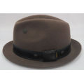Sombrero de fieltro de lana de Fedora con sombrero de cuero (F-070008)